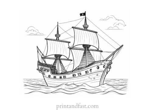 pirate ship coloring page with ocean