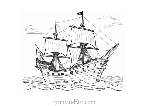 pirate ship coloring page with ocean