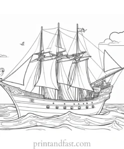 pirate ship coloring page with parrot