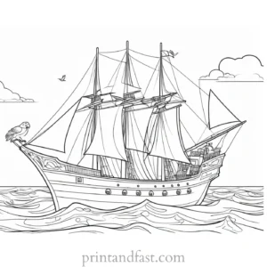 pirate ship coloring page with parrot