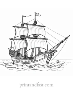 pirate ship coloring page with skull