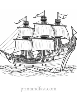 pirate ship coloring page with treasure