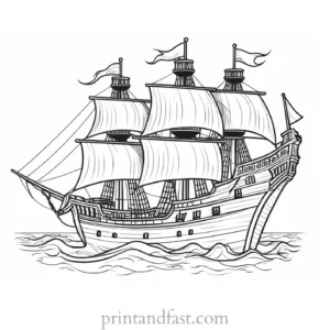 pirate ship coloring page with treasure