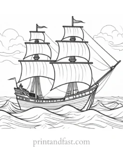 pirate ship coloring page with waves