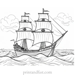 pirate ship coloring page with waves