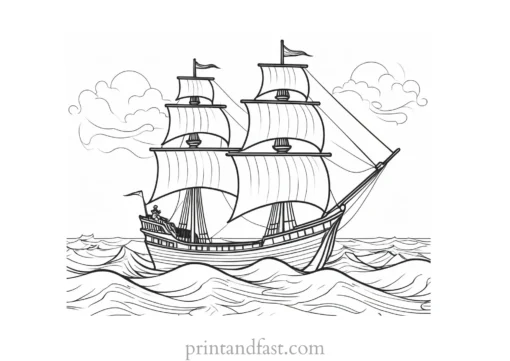 pirate ship coloring page with waves