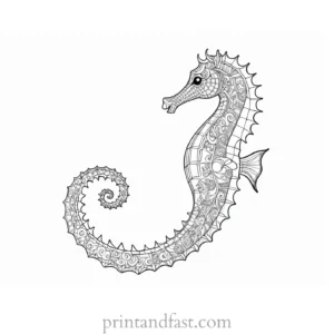 seahorse coloring page intricate design