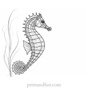 seahorse coloring page with background