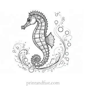 seahorse coloring page with bubbles