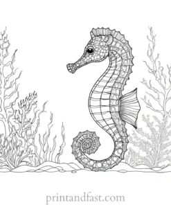 seahorse coloring page with coral