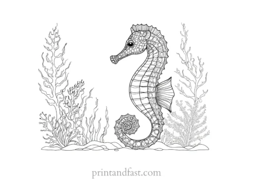 seahorse coloring page with coral