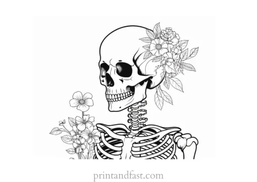 skeleton coloring page with flowers