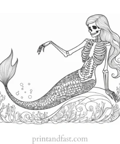 skeleton mermaid coloring page