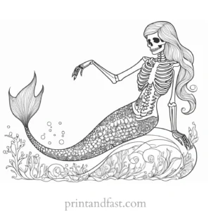 skeleton mermaid coloring page