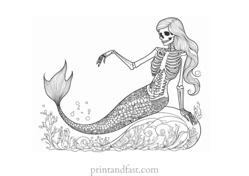 skeleton mermaid coloring page