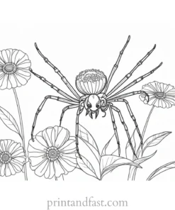 spider coloring page with flowers