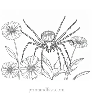 spider coloring page with flowers