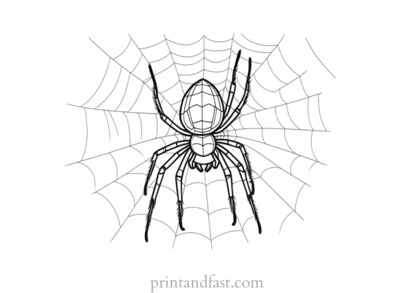 spider coloring page with spiderweb