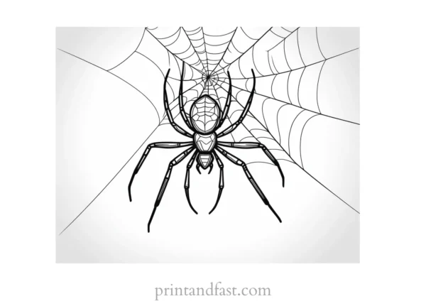 spider coloring page with web