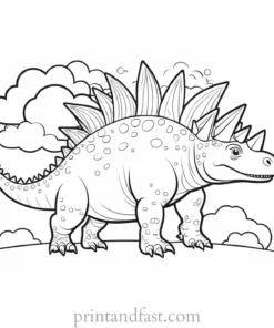 stegosaurus coloring page with clouds