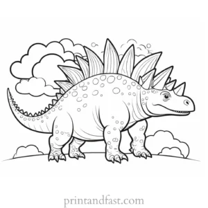 stegosaurus coloring page with clouds