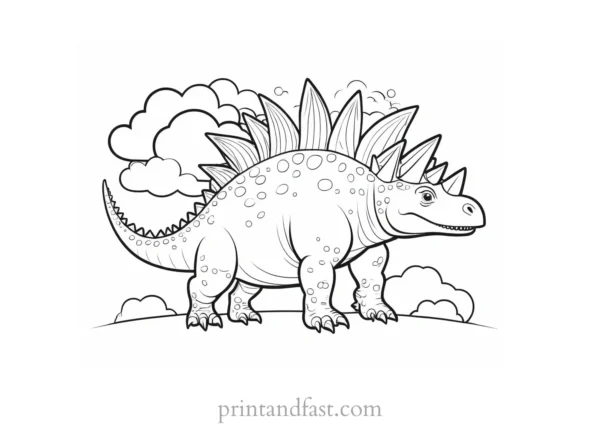 stegosaurus coloring page with clouds