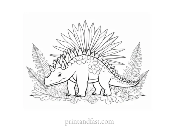 stegosaurus coloring page with leaves