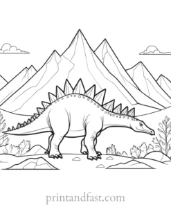 stegosaurus coloring page with mountains