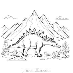 stegosaurus coloring page with mountains