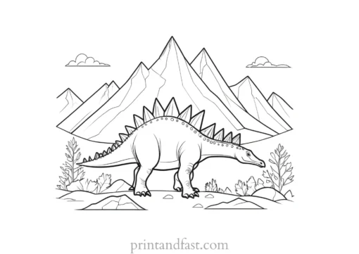 stegosaurus coloring page with mountains