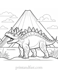 stegosaurus coloring page with volcano