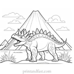 stegosaurus coloring page with volcano