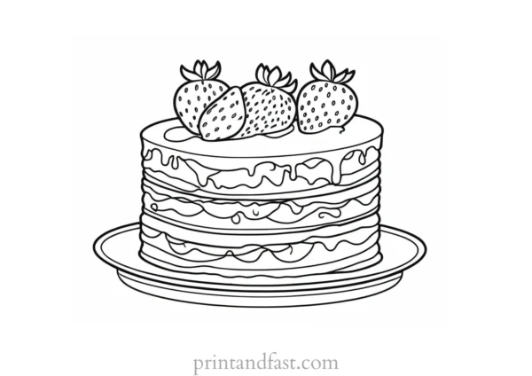 strawberry shortcake coloring page with cake