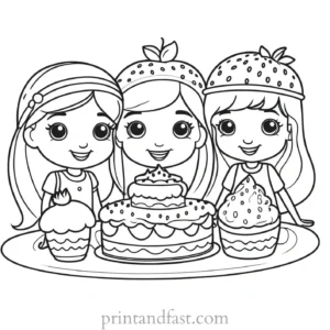 strawberry shortcake coloring page with friends