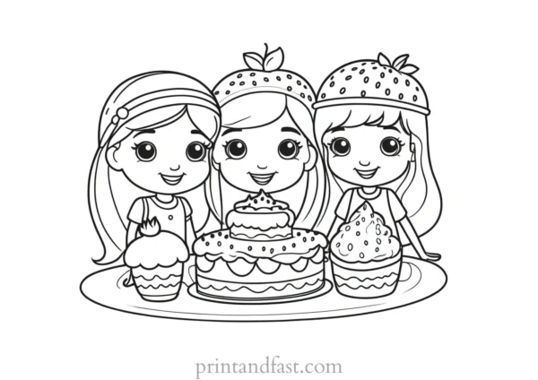 strawberry shortcake coloring page with friends