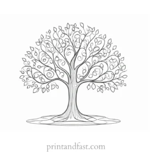 tree coloring page landscape