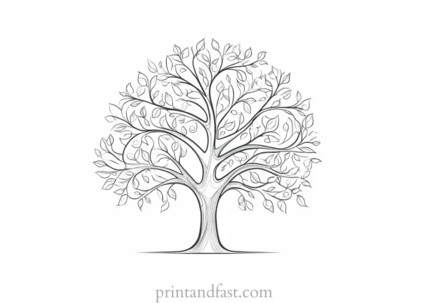 tree coloring page with branches