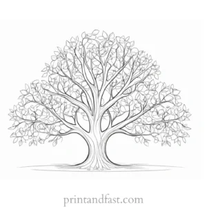 tree coloring page with flowers