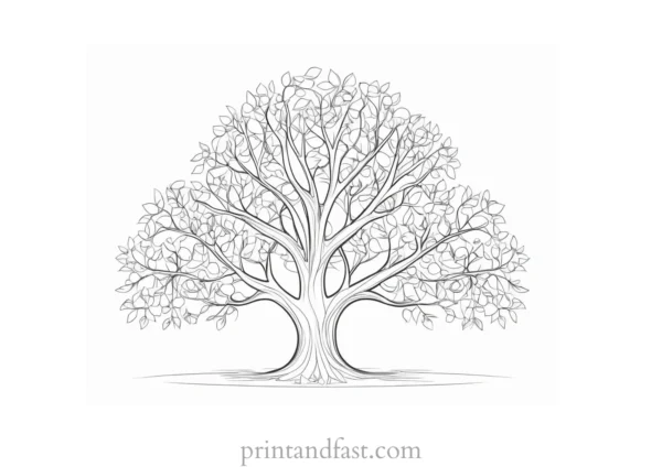 tree coloring page with flowers