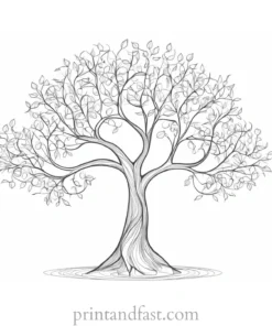 tree coloring page with leaves