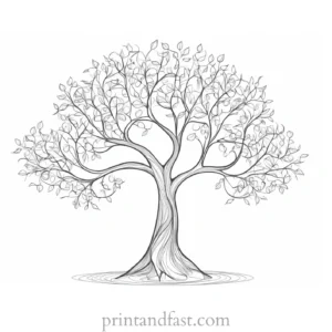 tree coloring page with leaves