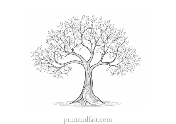 tree coloring page with leaves