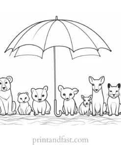 umbrella coloring page with animals