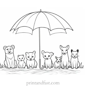 umbrella coloring page with animals