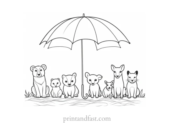 umbrella coloring page with animals