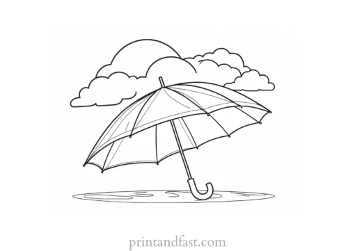 umbrella coloring page with clouds