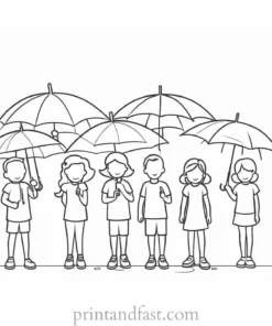 umbrella coloring page with kids