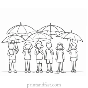 umbrella coloring page with kids