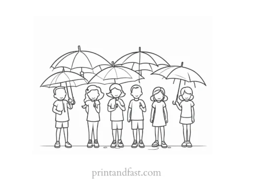 umbrella coloring page with kids