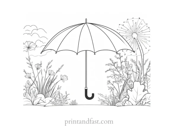 umbrella coloring page with nature